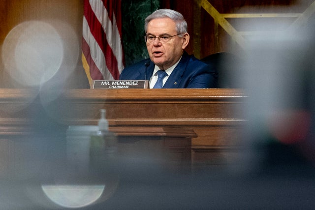 Sen. Robert Menendez, chairman of the Senate Foreign Relations Committee, speaks during a nomination hearing.
