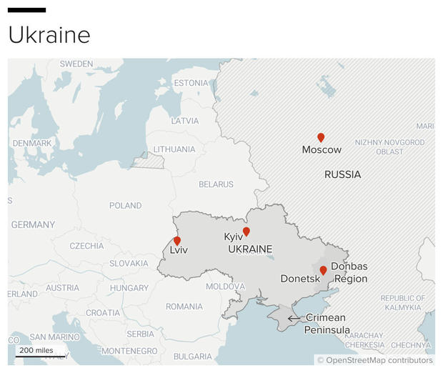Map of Ukraine and Russia 