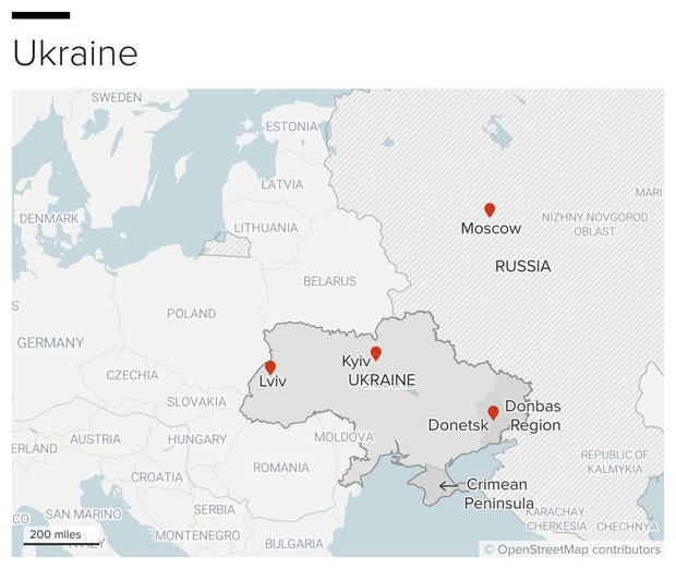 Map of Ukraine and Russia
