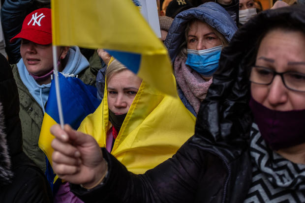 Protest At Russian Consulate After Russia's Invasion Of Ukraine 