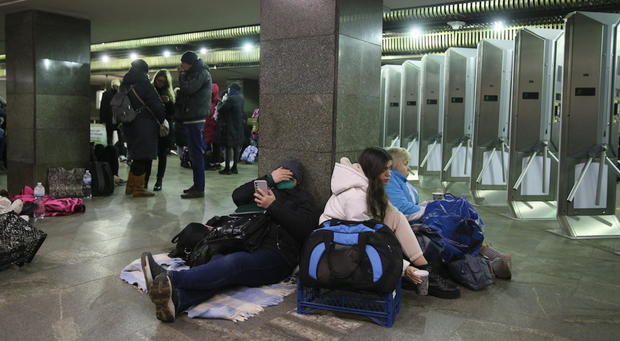 People take shelter in metro stations in Kyiv 