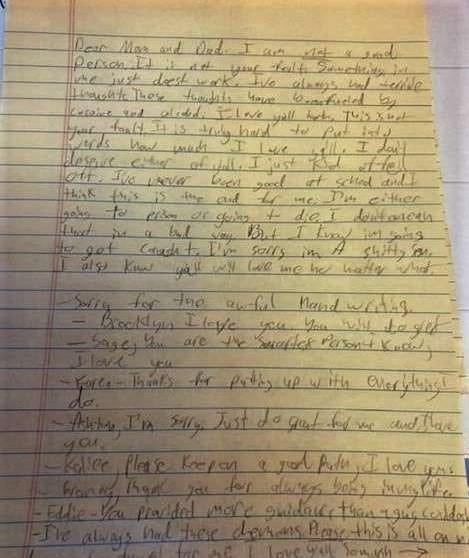 Brandon Theesfeld letter to parents