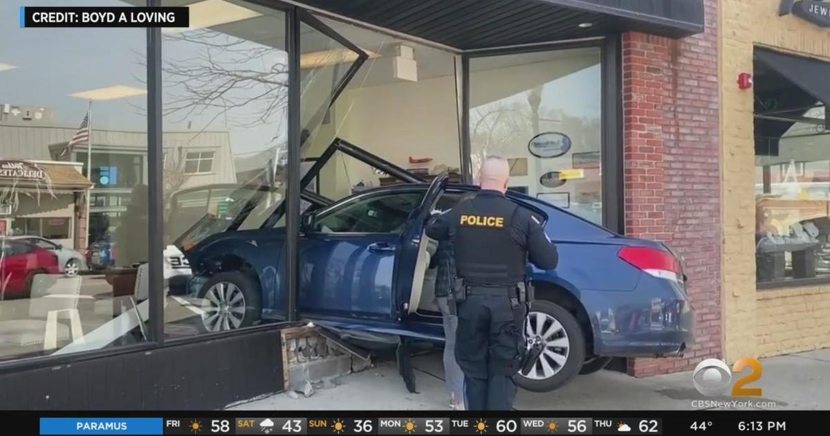 Car Crashes Through Glass Windows Into New Jersey Office Cbs New York 