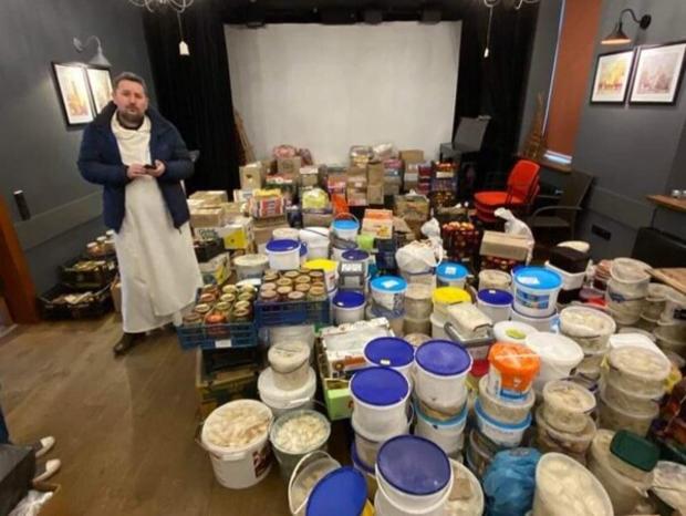 Food and supplies collected by Ukrainian Dominicans for refugees. 