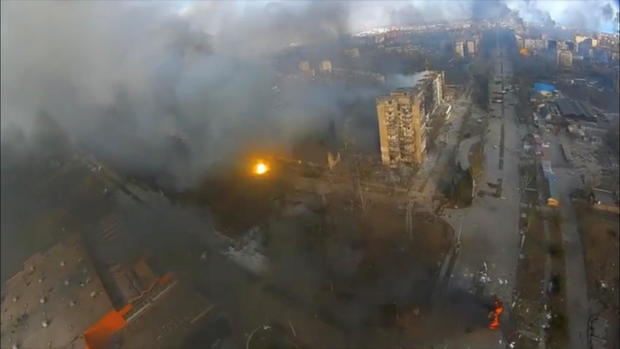 Still image from drone footage shows destruction across Mariupol 