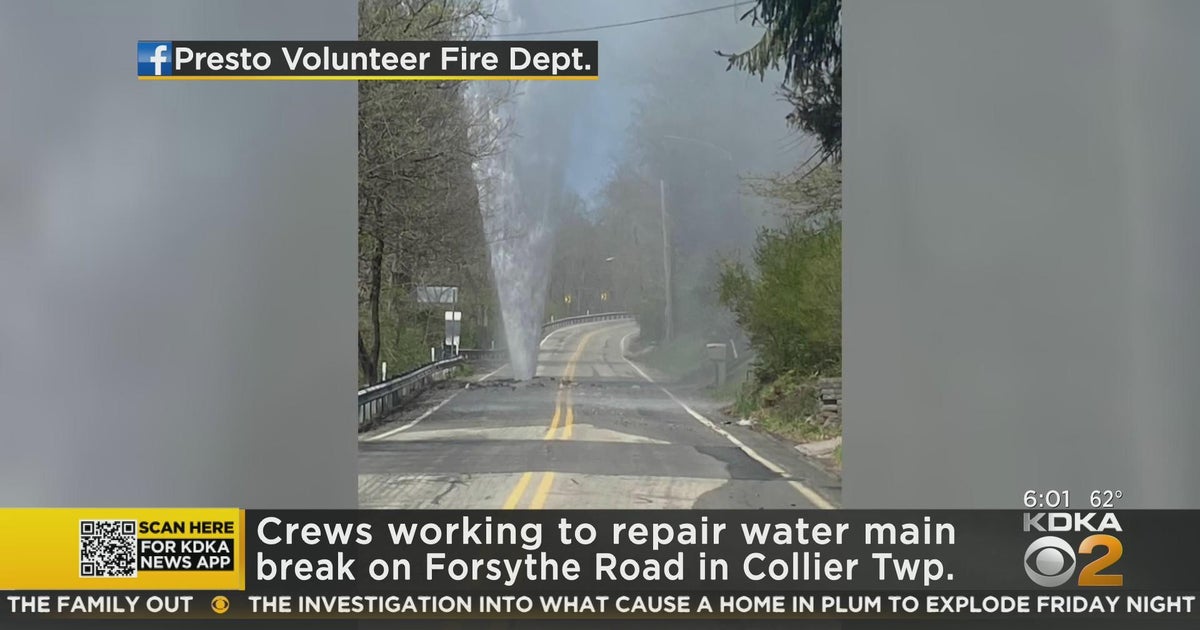 Water main break creates geyser in Collier Twp. - CBS Pittsburgh