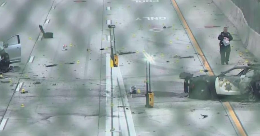3 CHP officers hurt in fiery wreck on 105 freeway in Downey - CBS Los ...