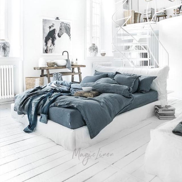MagicLinen GRAY BLUE LINEN DUVET COVER SET 