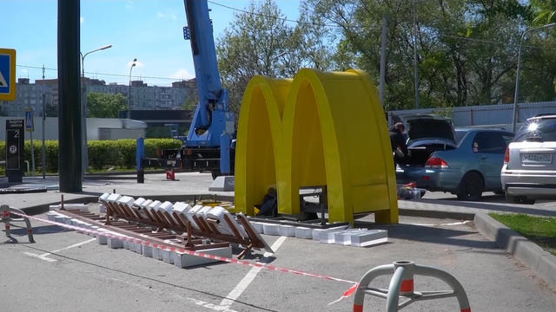 Protests outside McDonald's new HQ include Golden Arches covered in fake  blood - Chicago Sun-Times