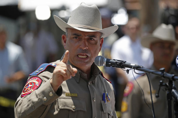 Victor Escalon, a regional director of the Texas Department of Public Safety, speaks to the press during a news conference outside of Robb Elementary School in Uvalde, Texas, May 26, 2022. 