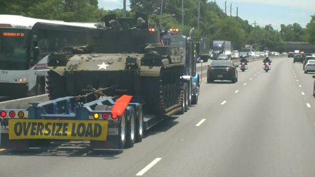 Police officers on June 10, 2022, transported an 80,000-pound U.S. Army tank from its perch in Paramus to Clifton for the 12th Annual Tank Pull Challenge. 