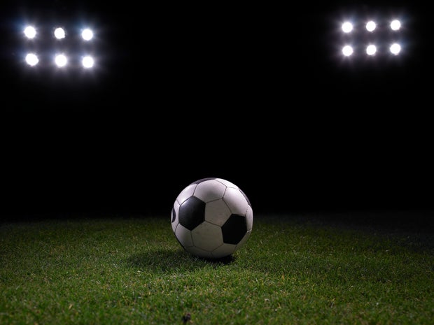 soccer ball Football on stadium's lawn 