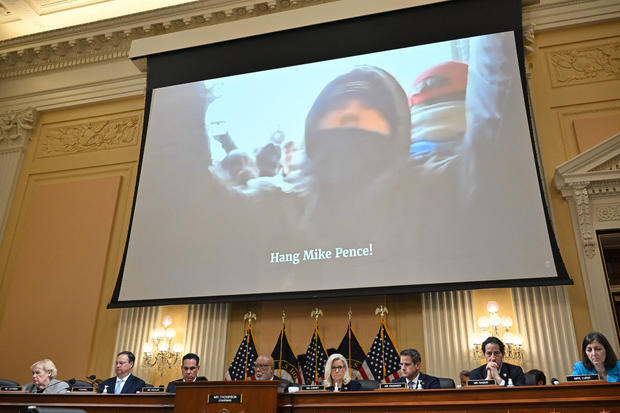 An image of the attack on the U.S. Capitol is projected as the U.S. House Select Committee to Investigate the January 6 Attack on the U.S. Capitol convenes for its third public hearing on Capitol Hill in Washington on June 16, 2022. 