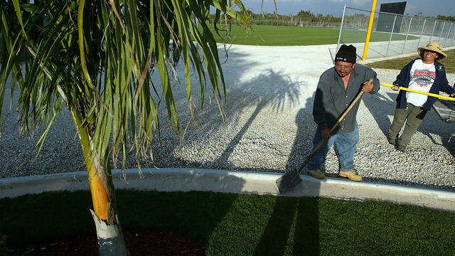 (2/16/06-Fort Myers, FL) Red Sox Spring Training at the Red Sox Minor League Complex. Grounds Maintenance workers put the final touches on the park. (Staff Photo By Matt Stone-Friday) 