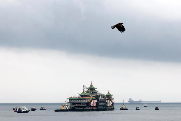 Closed Jumbo Floating Restaurant sails away, in Hong Kong 