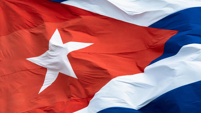 Extreme close up of the Cuban Flag waving 