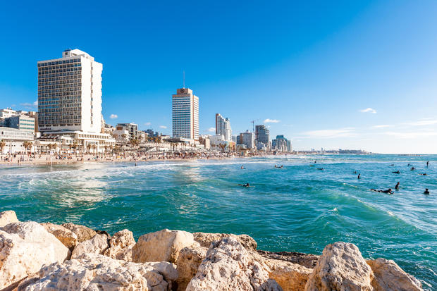 Skyline of Tel Aviv at the beach, Tel Aviv, Israel 