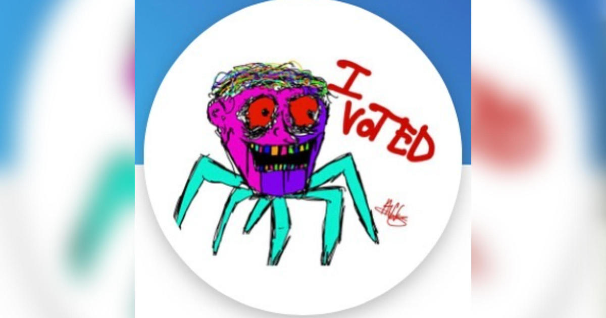 Teen's unusual "I voted" sticker with a big head and six legs has 93% of votes in design contest