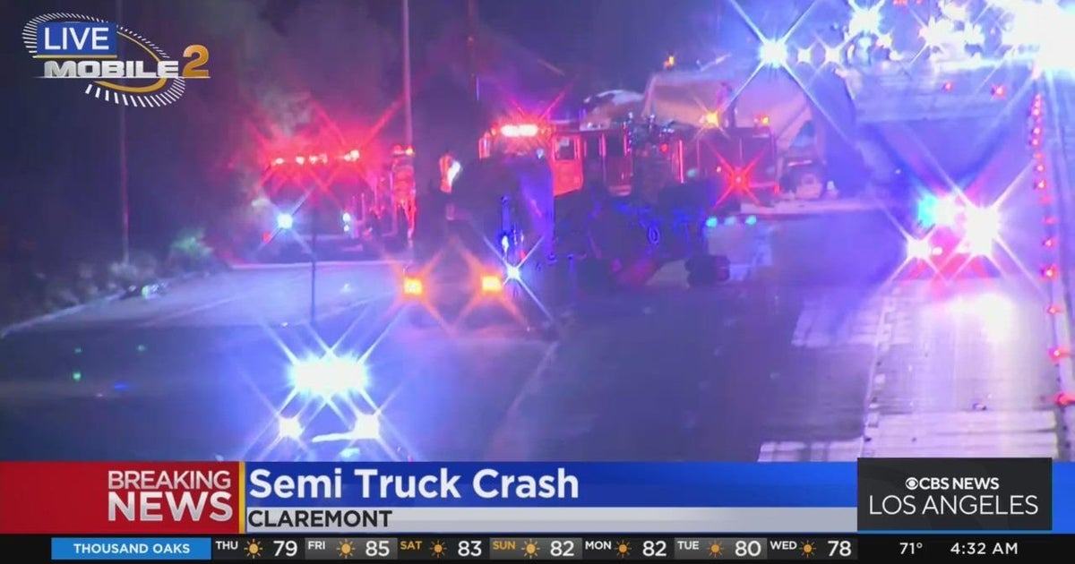Crash involving three semi trucks halts traffic on westbound 210 - CBS ...