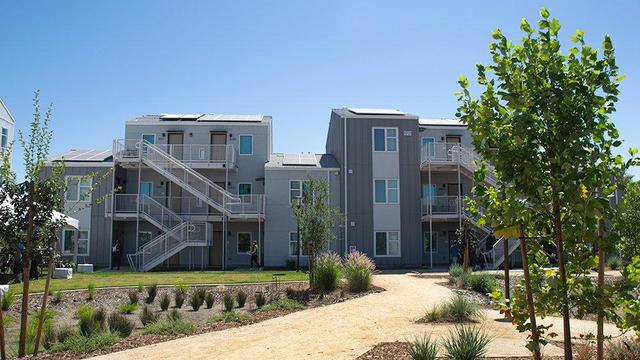 Photo of newly built permanent housing community in Sacramento 