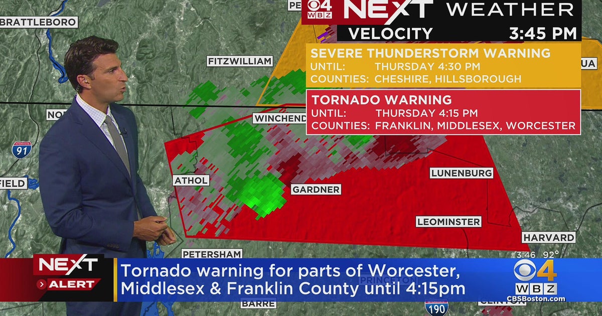 Tornado Warning issued for parts of Worcester, Middlesex County - CBS ...