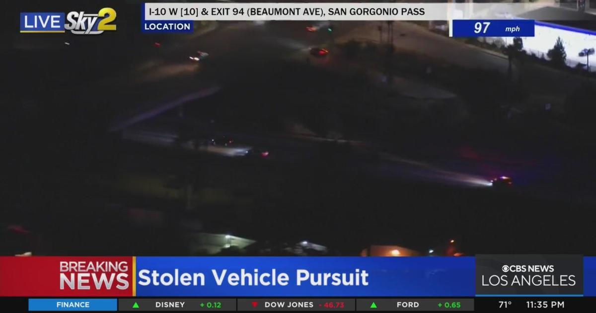 Stolen vehicle leads CHP on high-speed pursuit on I-10 Freeway - CBS ...