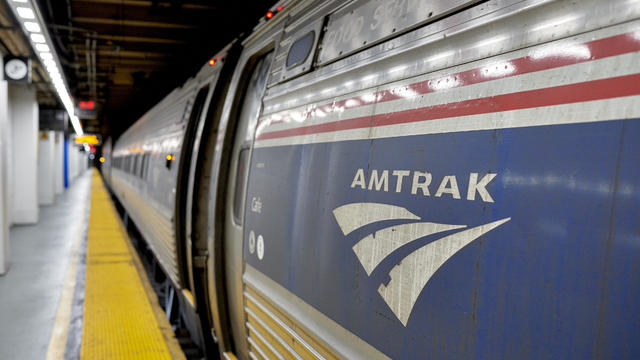 An Amtrak train in New York Penn Station. 