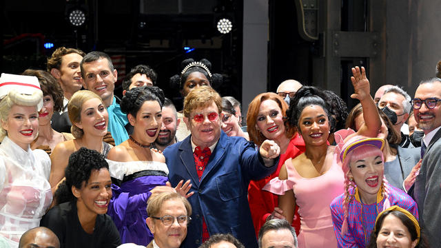 Elton John Visits With The Cast Of "The Devil Wears Prada, The Musical" After Attending The Evening Performance On August 3rd 