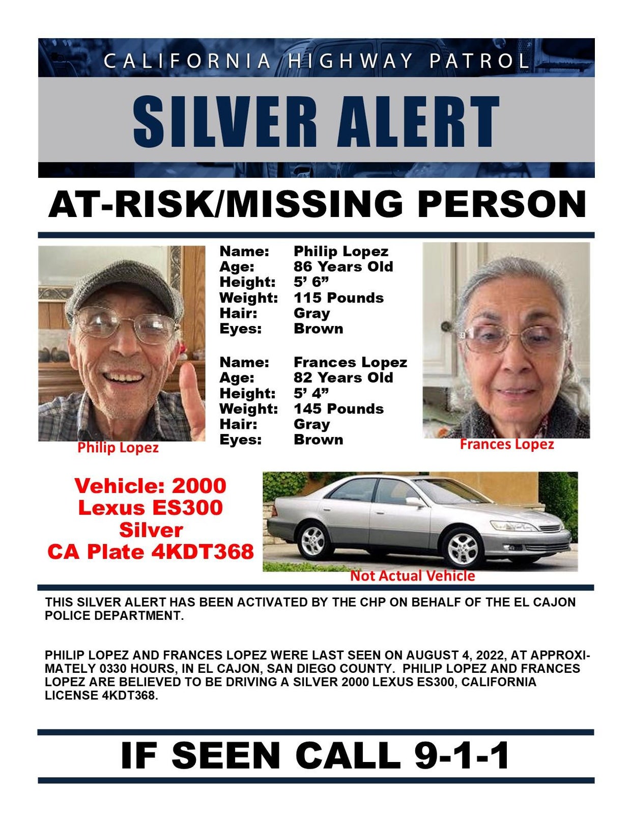 Authorities seeking help locating missing El Cajon couple in their 80s CBS Los Angeles