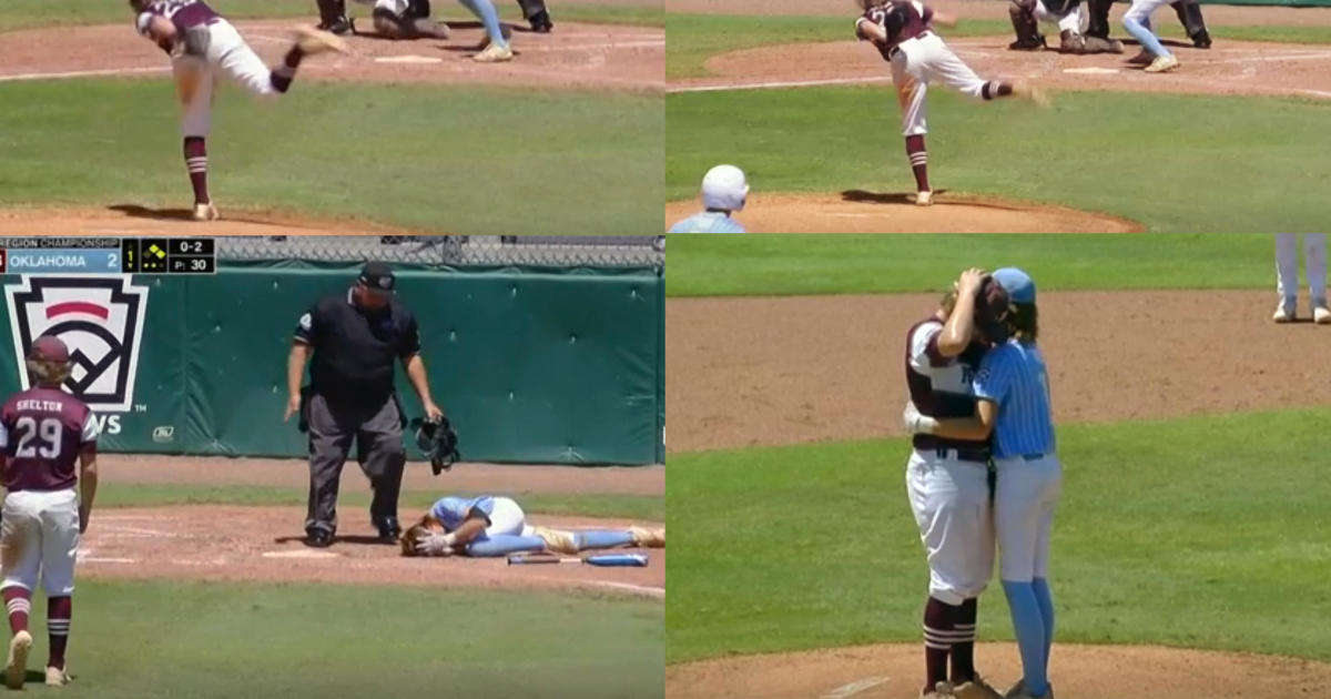 Little league baseball player hugs distraught pitcher who hit him in the head: "Hey, you're doing great"
