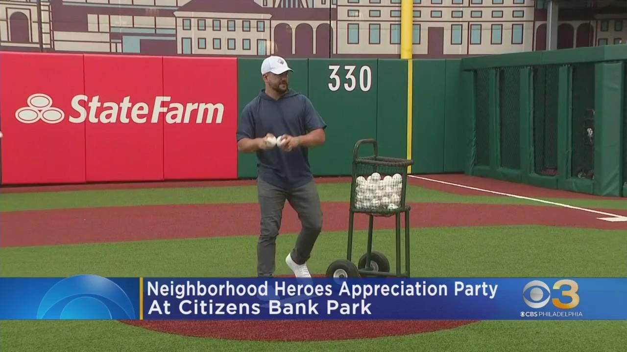 Kyle Schwarber Hosts Neighborhood Heroes During Phillies Batting Practice