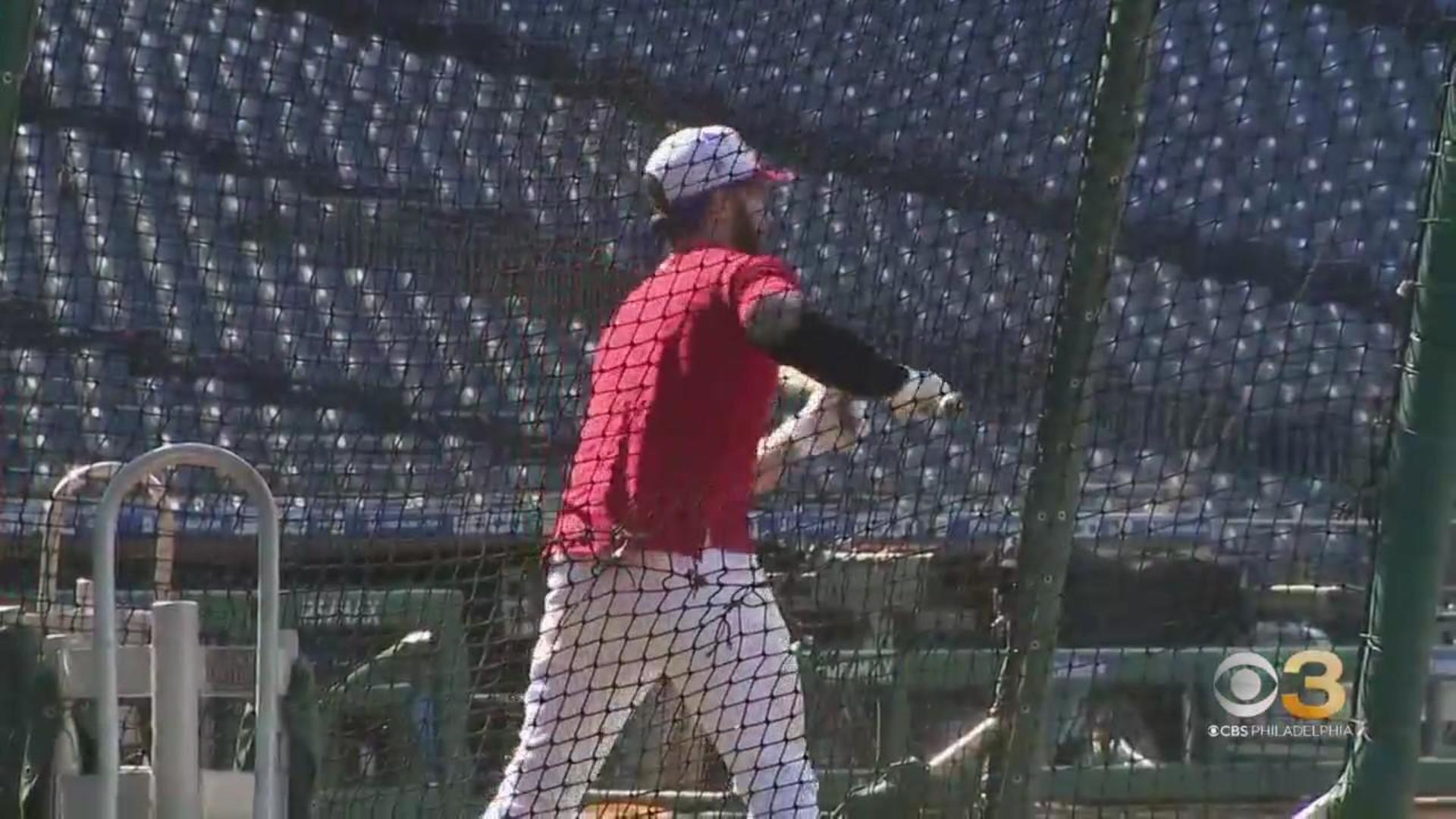 Watch: Bryce Harper hits two homers during rehab assignment for broken  thumb - CBS Philadelphia