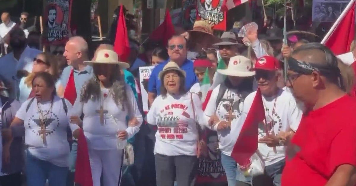 Farm workers rallied at the capitol building in downtown Sacramento