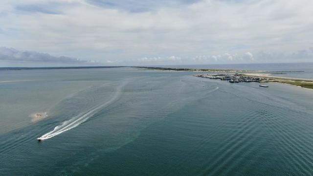 An aerial shot of Shinnecock Bay 