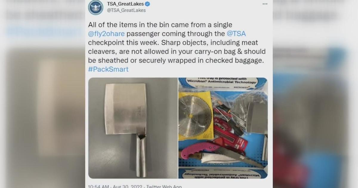 TSA recovers meat cleaver, buzz saw blade, other banned items from  passenger's carry-on bag at O'Hare Airport - CBS Chicago