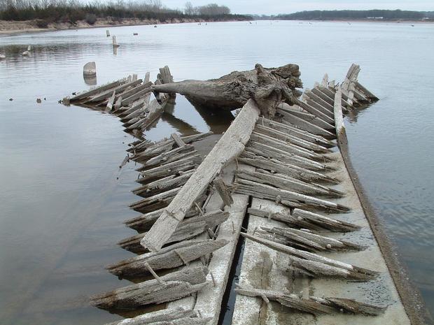 Ruins of a sunken steamboat in Missouri River 