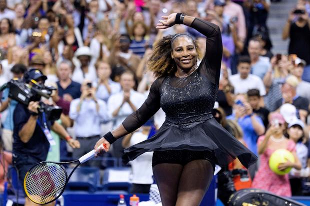 Serena Williams celebrates after defeating Montenegro's Danka Kovinic during their 2022 US Open Tennis tournament women's singles first round match at the USTA Billie Jean King National Tennis Center in New York, on August 29, 2022. 