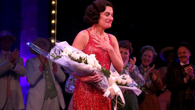 Lea Michele takes her first curtain call as "Fanny Brice" in "Funny Girl" on Broadway at The August Wilson Theatre on September 6, 2022 in New York City. 