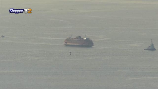 An aerial shot of the new Staten Island ferry. 