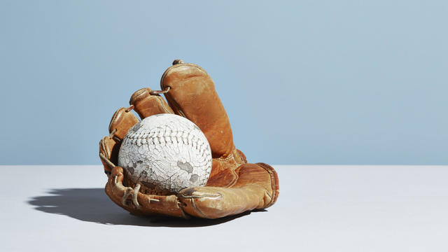 Softball glove and ball 