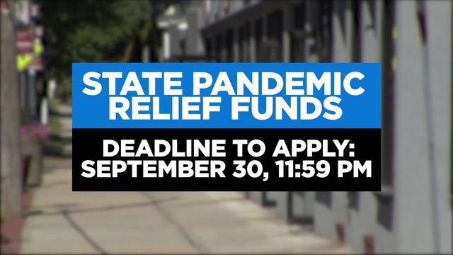 A graphic reads, "State pandemic relief funds, deadline to apply: September 30 11:59 PM." 