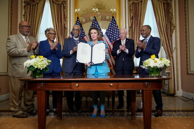House Speaker Pelosi Holds Enrollment Ceremony For Emmett Till Anti-lynching Act