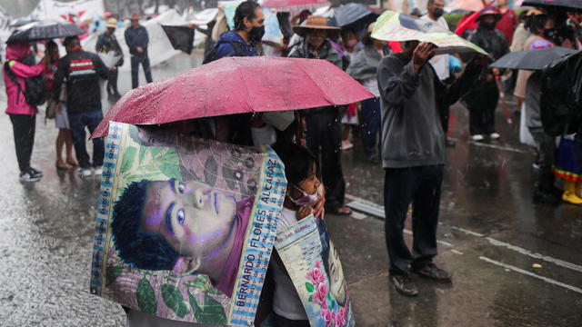 Relatives of the missing students from Ayotzinapa Teacher Training College protest in Mexico City 
