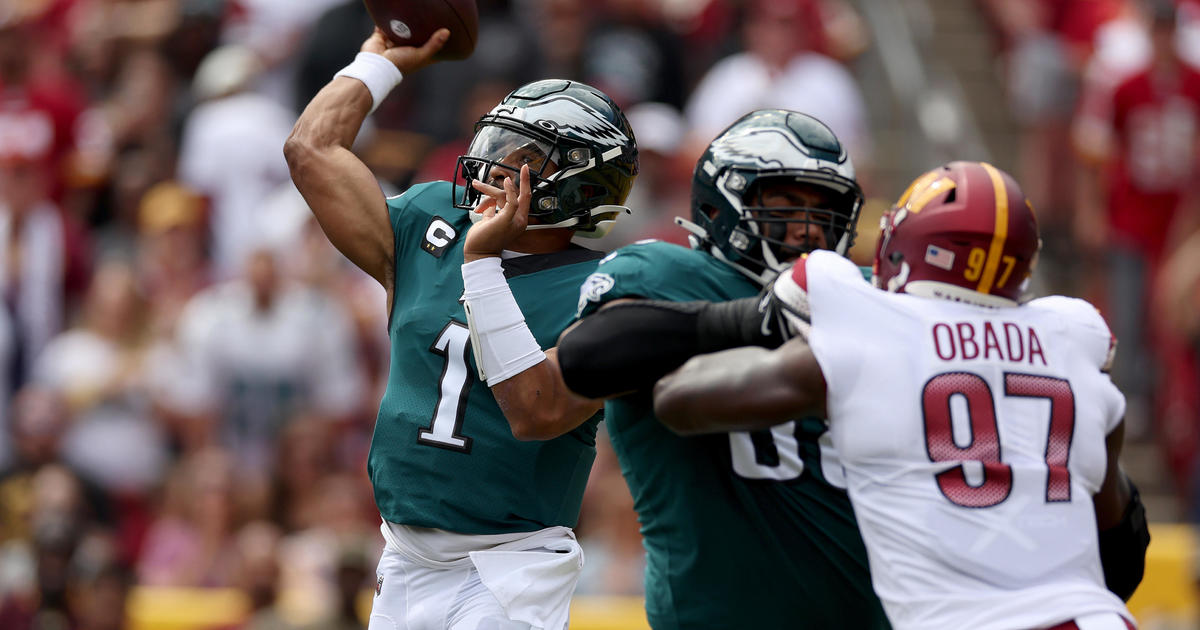 Jalen Hurts of the Philadelphia Eagles is sacked buy the Dallas News  Photo - Getty Images