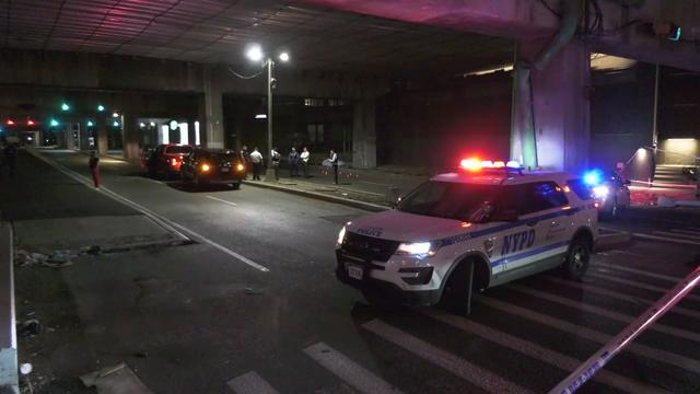 An NYPD vehicle blocks off an underpass in the Bronx. 