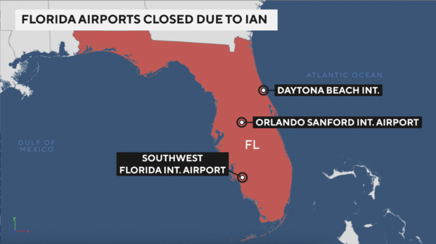 Florida airports remain closed after Hurricane Ian 