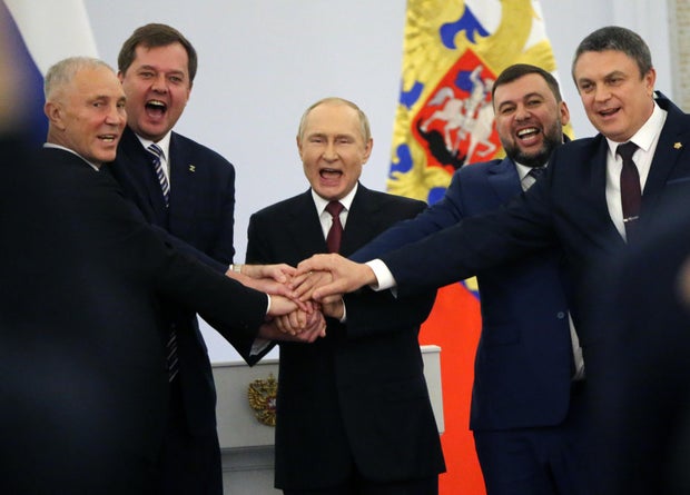 Russian President Vladimir Putin Hosts Ceremony With Separatist Leaders Of Ukrainian Regions After Referendum