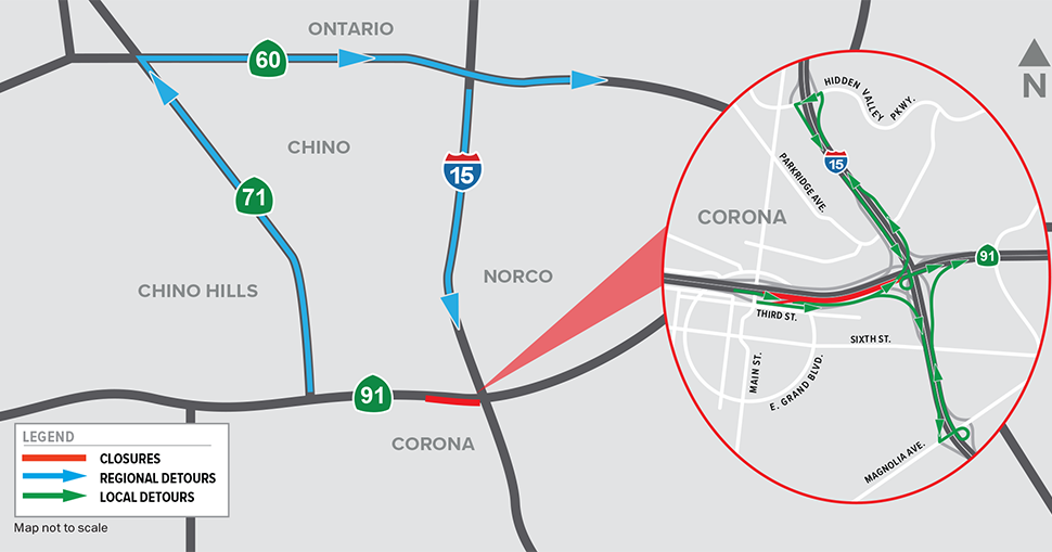 All eastbound 91 Freeway lanes through Corona to be closed all weekend