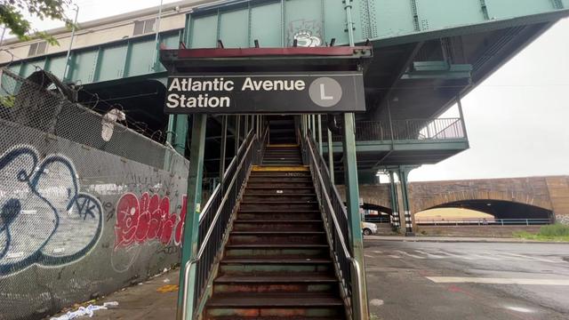 An entrance to the L train Atlantic Avenue Station in Brooklyn. 