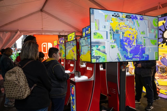People play Nintendo Switch games at PaleyWKND outside the Paley Museum on October 01, 2022 in New York City. 